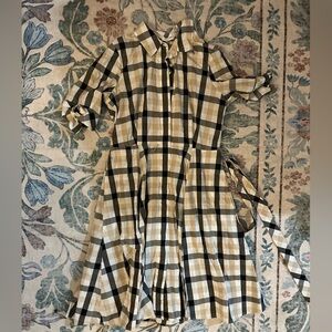 Calvin Klein Checkered Midi Dress in Black and Tan